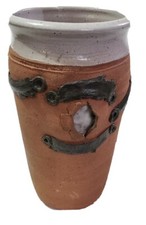 Signed Artisan Ceramic Lidded Box on Wrought Iron Stand, dated 1993 — listing 3