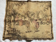 Antique Miniature Framed Tapestry, Children on Garden Bench Scene, 9.75x9.75 inches — listing 5