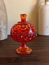 L. E. Smith Moon and Stars Amberina Red/Orange Footed Bowl, 3 in. Tall
