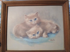 Vintage Sherle Two Kittens Lithograph Print in Ornate Silver Gilt Frame — listing 5