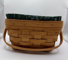 Longaberger Handwoven Maple Basket with Green Accent Weave, Signed & Dated 2002 — listing 5