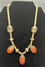 Vintage Carnelian Glass Fringe Bib Necklace with Graduated Stick Beads — listing 5