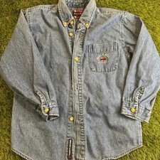 Bugle Boy Jean Company Y2K Blue Pinstripe Zip-Front Long Sleeve Shirt, Size L — listing 5