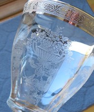 Set of 8 Vintage Etched Crystal Wine Glasses with Floral Cut Design — listing 2