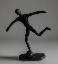 Pair of Hand-Forged Wrought Iron Figural Candlesticks, Elongated Modernist Human Forms Holding Candle Cups — listing 4