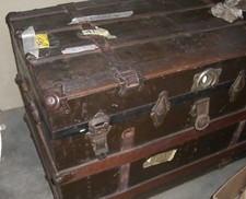 Antique American Cabin Trunk Flat-Top Wood Slat Steamer Trunk — listing 6