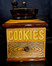 Vintage Ceramic Coffee Grinder-Shaped Cookie Jar with Faux Woodgrain Glaze — listing 6