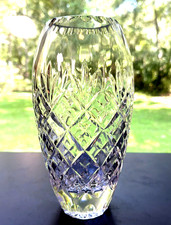 Cut Crystal Scalloped Rim Vase with Diamond and Fan Cut Pattern