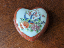 Hand-Painted Imari-Style Heart-Shaped Porcelain Covered Trinket Box
