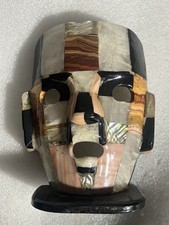 Mexican Mosaic Stone Inlay Aztec/Mayan Funerary Mask on Obsidian Base, listing 5