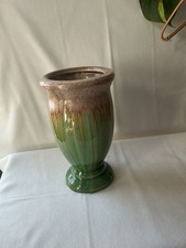 Vintage Majolica-Style Green Glazed Pottery Vase with Floral Relief — listing 6