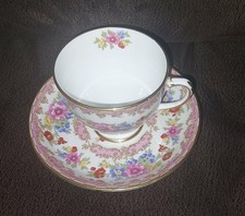 Sampson Smith Old Royal Bone China Teacup and Saucer, Pink Rosebud Pattern