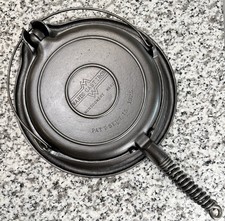 Antique Cast Iron Stovetop Waffle Iron with Round Hinged Grid — listing 2