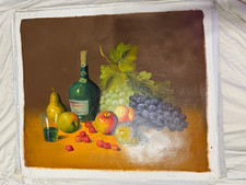Original Impressionist Still Life Oil Painting of Wine, Glasses & Decanter, Signed, Gold Frame — listing 4