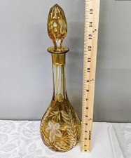 Bohemian Amber Glass Decanter Set with Hand-Painted Enamel Florals and Raised Gilt 6 glasses + decanter — listing 6