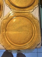 Federal Glass Madrid Amber Depression Glass Cups, Saucers & Square Plates
