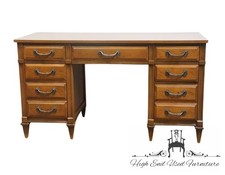 Bassett Brown Wood Writing Desk with Four Drawers and Tapered Legs — listing 4