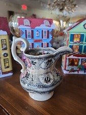 Small Black Transferware Creamer / Milk Jug with Village Scene — listing 2
