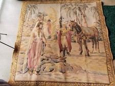 Vintage Woven Scenic Landscape Tapestry Tablecloth with Lake, Cottage & Sailboat Motif — listing 6