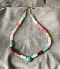 Handmade Multicolor Beaded Statement Necklace with Acrylic Rondelles and Silver Spacers