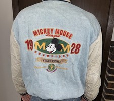 Vintage The Disney Store Mickey Mouse Denim & Twill Varsity Bomber Jacket, Size Medium — listing 5