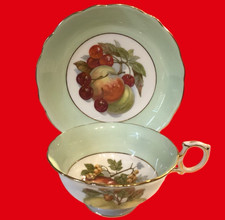Hammersley & Co Bone China Tea Cup and Saucer with Mint Green Interior and Hand-Painted Floral Chintz
