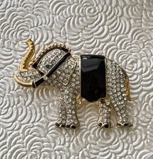 Vintage Gold-Tone Figural Elephant Brooch with Red Rhinestone Eye, Trunk Up, listing 3