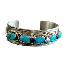 Effie Calavaza Zuni Sterling Silver & Turquoise Snake Row Cuff Bracelet — listing 6