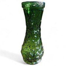 Tall Green Glass Floor Vase with Embossed Scroll Design, Elongated Bottle Neck Form, approx. 36-40 inches — listing 5