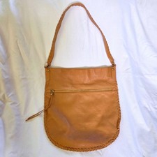 Mustard Yellow Pebbled Leather Whipstitch Hobo Shoulder Bag — listing 2