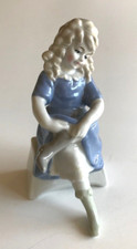 White Porcelain Figurine of Girl Feeding Fawn/Deer with Flowers