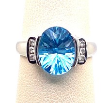 Yellow Gold-Tone Band Ring with Bezel-Set Blue Stone Cluster