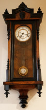 German Oak Vienna Regulator Wall Clock with Pendulum and Carved Crest