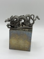 Set of 5 Chinese Export Pewter Reticulated Dragon Tea Glass Holders with Glass Liners