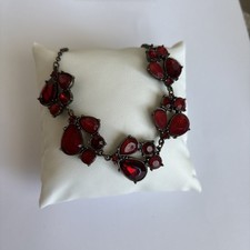 Vintage Antiqued Gold-Tone Red Rhinestone Bib Statement Necklace