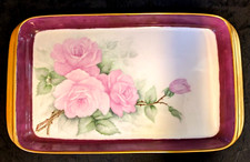 Ornate Porcelain Decorative Tray with Applied 3D Pink Roses and Gold Gilt Corners — listing 4