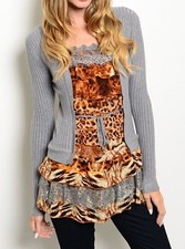 Grey Cap-Sleeve Tunic Dress with Zebra Ruffle and Grommet Shoulder Detail It says a Disney-related brand