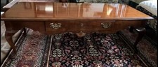 Vintage Queen Anne Style Solid Cherry 2-Drawer Coffee Table with Brass Bail Pulls