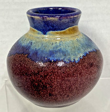Studio Art Pottery Vase with Applied Flowers and Crystalline Drip Glaze — listing 2
