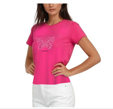 Bebe Rhinestone Logo Teal Short-Sleeve T-Shirt M — listing 4