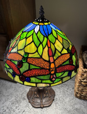 Tiffany-Style Dragonfly Stained Glass Table Lamp with Bronze Base — listing 6