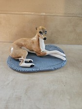 Pair of Staffordshire-Style Reclining Greyhound/Whippet Figurines on Cobalt Blue Bases — listing 5