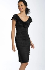 Tadashi Shoji Navy Blue Ruched Chiffon Rosette Mermaid Gown, Size 4 — listing 5