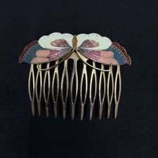 Vintage Cloisonné Enamel Butterfly Hair Pin / Bobby Pin, Gold-Tone — listing 6