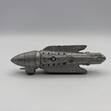 Vintage Metal Space Rocket Ship Coin Bank with Finned Tail and Removable Nose Cone — listing 5