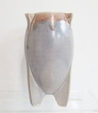 Hand-Painted Art Pottery Vase with Stylized Thistle and Speckled Wildflower Design