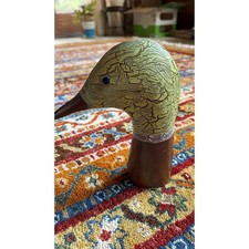 Hand-Painted Cast Metal Duck Decoy Head, 6.5" Green Mallard Style with Crackle Finish — listing 5