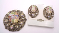 Vintage West Germany Filigree Brooch with Baroque Faux Pearl and Green Rhinestones — listing 6