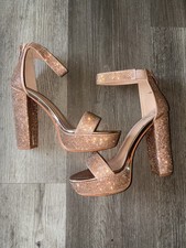 Rose Gold Metallic Flatform Platform Sandals with Ankle Straps, listing 6