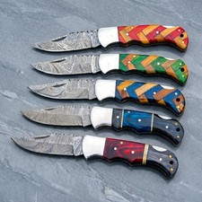 Handmade Damascus Steel Lockback Folding Pocket Knife with Bone Handle and Leather Sheath — listing 6